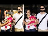 Shahid, Mira और उनकी बेटी Misha Airport में दिखाई दिए - शाहिद ने Media से नही छुपाया अपनी बेटी को