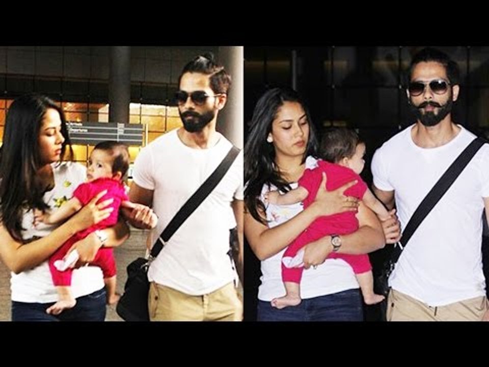 Shahid, Mira और उनकी बेटी Misha Airport में दिखाई दिए - शाहिद ने Media से नही छुपाया अपनी बेटी को