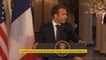 "En Syrie, nous allons continuer à œuvrer ensemble (...) Nous allons désormais aussi œuvrer, avec nos partenaires sur ce sujet, à construire une solution politique durable inclusive sur ce sujet", annonce Emmanuel Macron aux côtés de Donald Trump