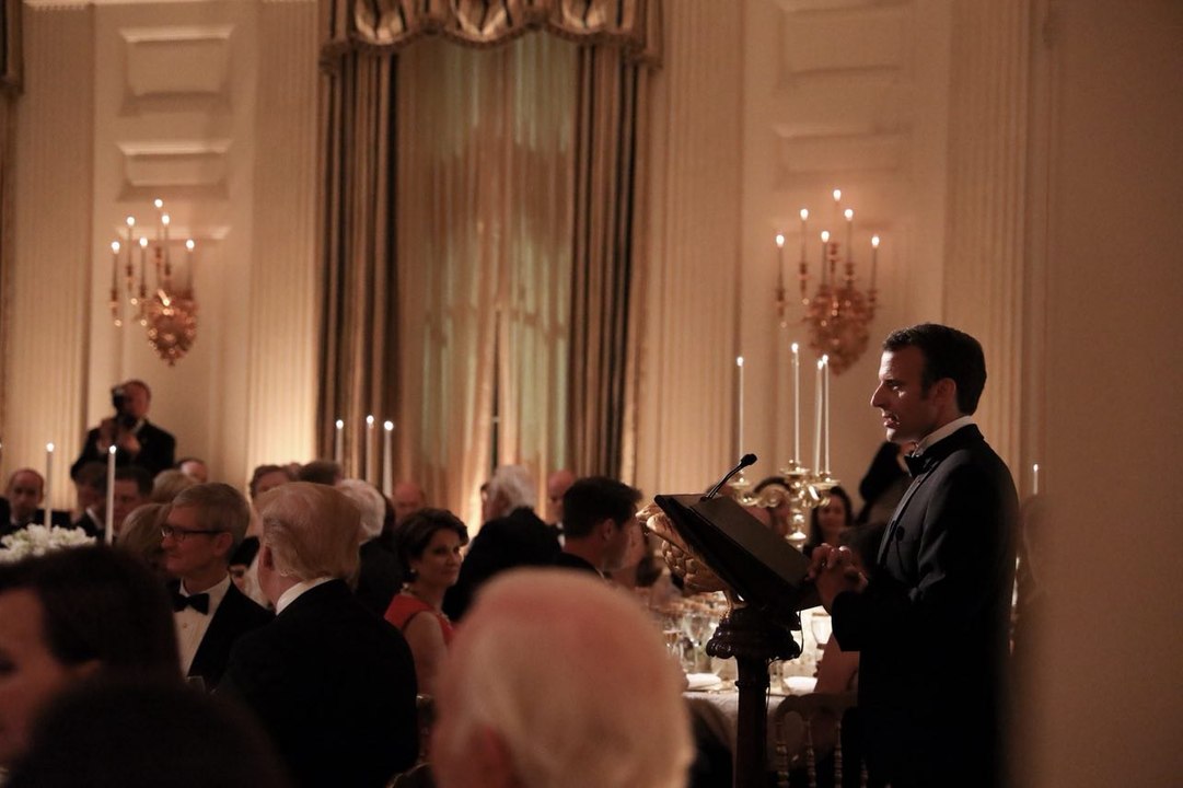 Toast du Président de la République, Emmanuel Macron lors du diner d'État à la Maison Blanche