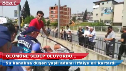 Download Video: Su kanalına düşen yaşlı adamı itfaiye eri sırtına alarak kurtardı