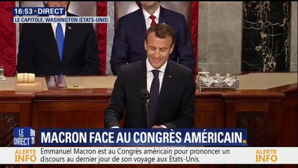 "John Adams et Benjamin Franklin se sont embrassés sur la joue (...) ça vous rappellera quelque chose peut-être", s'amuse Macron
