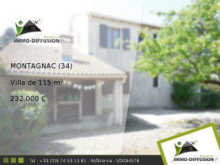 Villa A vendre Montagnac 115m2 + Terrain 580m2
