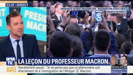 下载视频: Emmanuel Macron face aux étudiants américains à l'université George-Washington