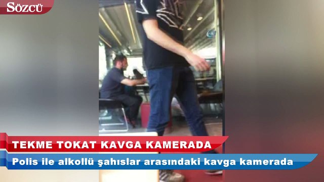 Polis ile alkollü şahıslar arasında tekme ve tokatlı kavga kamerada