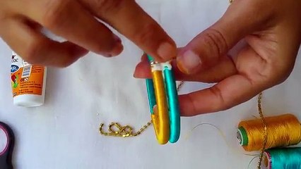 How to make silk thread bangles with gold drop chain # multi color threads