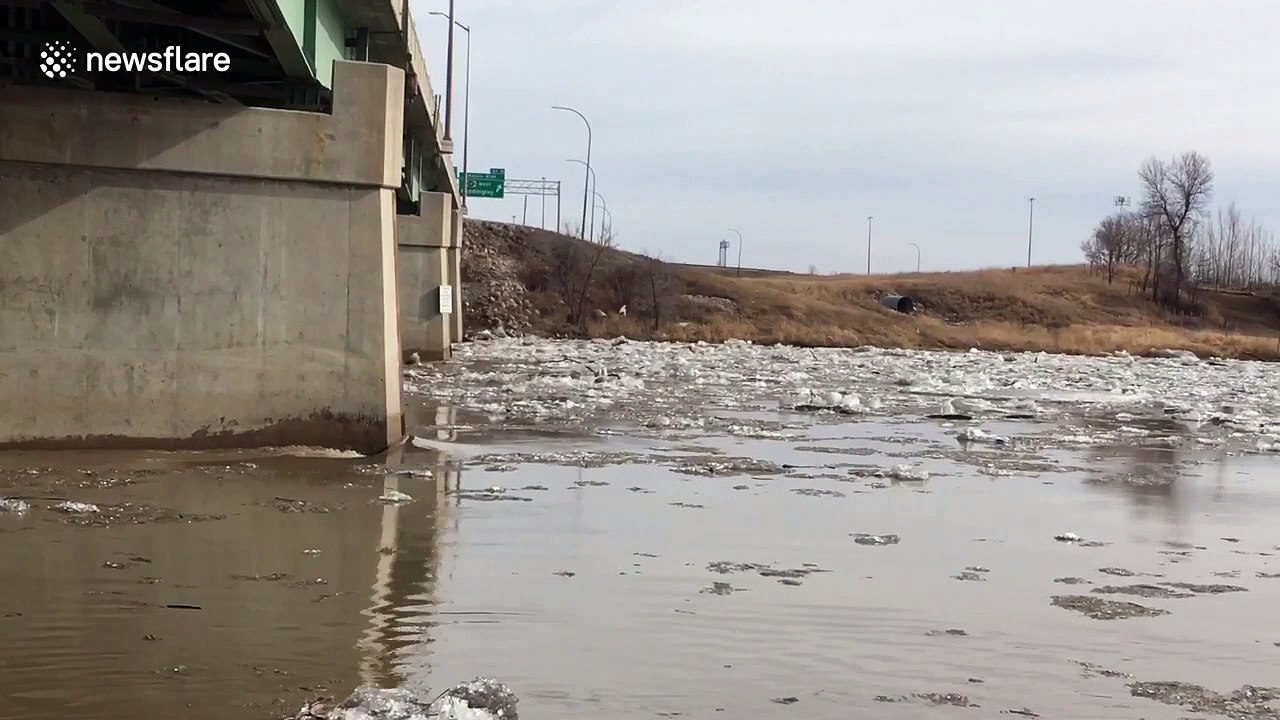 Ice sheets floating down Canadian river