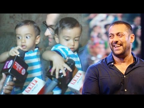 Salman Khan's Cute Nephew Ahil Playing With Media Reporter's Mike - Baahubali 2 SPECIAL SCREENING