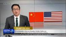 El embajador chino en Estados Unidos habla con  la prensa con motivo de la visita de Trump a China