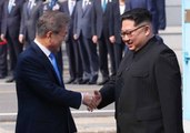 North Korean Leader Kim Jong-un and President Moon Jae-in Shake Hands at Historic Summit