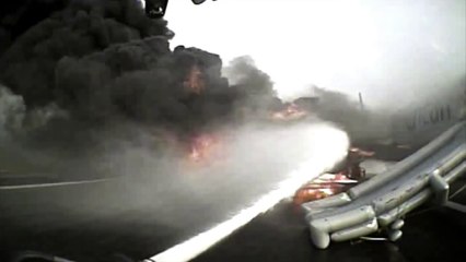 Crash Truck Dash Cam #3 AA 383 Engine Fire at O’Hare (Best View of Purple-K; No Audio)