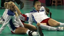 Stretching by beautiful female volleyball team Russia - #Women - #Sport