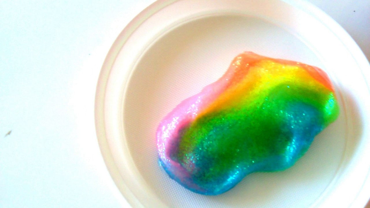 How to make a Rainbow Shiny Slime # 5 Glitter Colors Easy DIY
