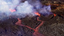 Dramatic aerial footage shows Réunion volcano erupting