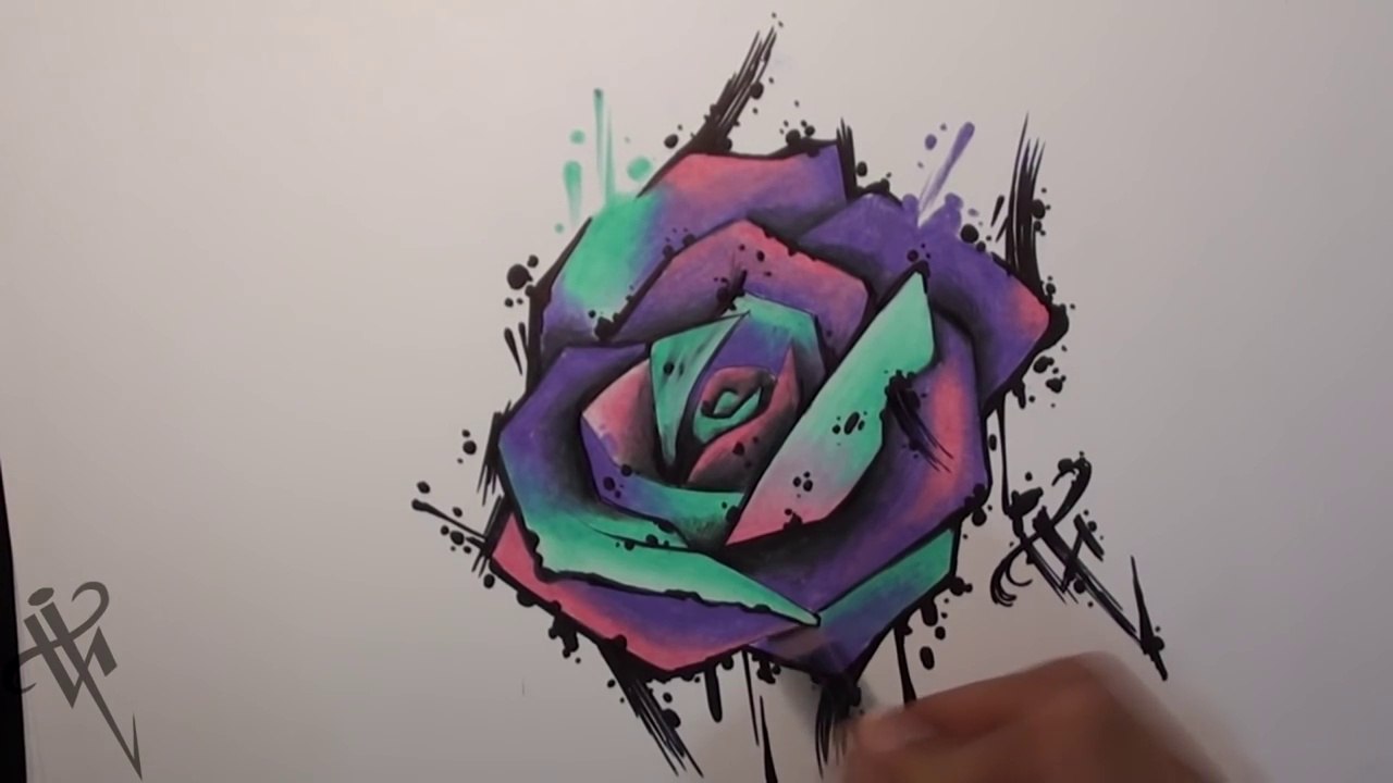 Dibujando una Rosa estilo Acuarela  - Drawing Rose Aquarelle style  - Nosfe Ink Tattoo