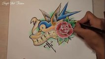 Dibujando una Golondrina  estilo Tradicional  / Traditional Swallow Tattoo - Nosfe Ink Tattoo