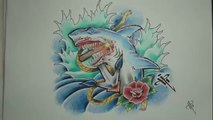 Como dibujar un Tiburon / How to drawing a Shark Design Tattoo - Nosfe Ink Tattoo