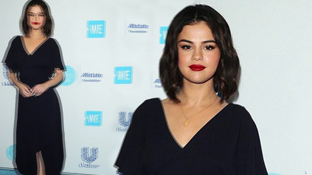 Selena Gomez looks elegant in black midi dress as she leads celebrity arrivals at WE Day in Los Angeles.