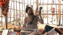 Indian godman wears live Cobra around his neck - tail keeps getting into his nose!