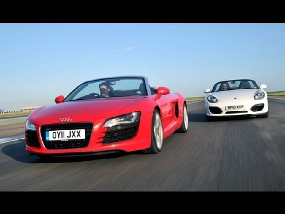 Audi R8 Spyder V8 v Porsche Boxster Spyder- evo Track Battle