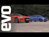 Jaguar F-type V6 S v Subaru WRX STI | evo DRAG BATTLE