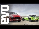 Porsche Cayenne vs Caterham 7 | evo TRACK BATTLE