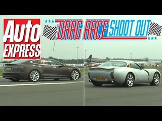 Tesla Model S vs TVR Tuscan S - Drag Race Shoot-out