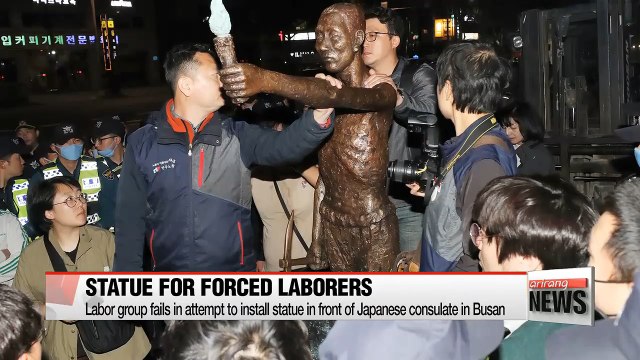 Labor group attempts to install statue of forced Korean laborers at Japanese consulate in Busan
