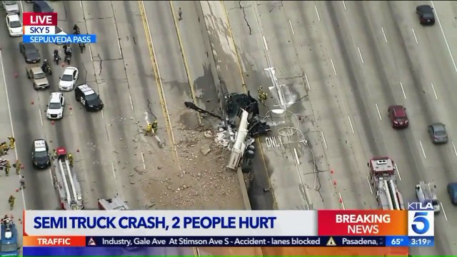 Injuries Reported After Big Rig Overturns in Fiery Crash on California Freeway