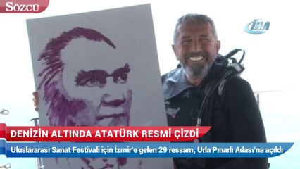 Denizin altında Atatürk resmi çizdi