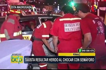 Rímac: taxista resulta herido tras chocar con semáforo