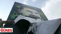 Afrin'de terörün izleri tek tek silinirken terörist elebaşı Öcalan'ın posterini böyle yerlerde süründürdüler