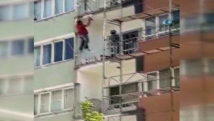 İşçilerin yürekleri ağza getiren çalışması kamerada