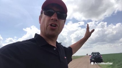 Download Video: Reed Timmer tracking severe storms moving through Kansas