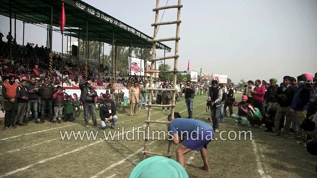 Man lifts ladder with his mouth - It happens only in India