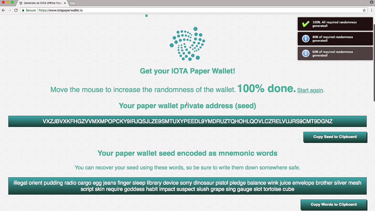 Create an IOTA offline paper wallet for securely storing your coins