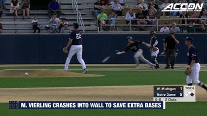 Notre Dame's Matt Vierling Collides With Wall To Rob WMU Of Extra Bases