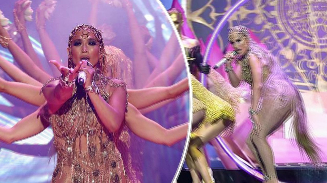 Jennifer Lopez, 48, shows off her sensational figure in sexy leotard with ankle-length ponytail as she performs at Billboard Latin Music Awards.