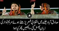 Maryam Nawaz's slip of tongue while reciting revolutionary verses in Sadiqabad rally