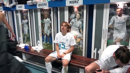 Real Madrid players celebrating final qualification in dressing room 01.05.2018