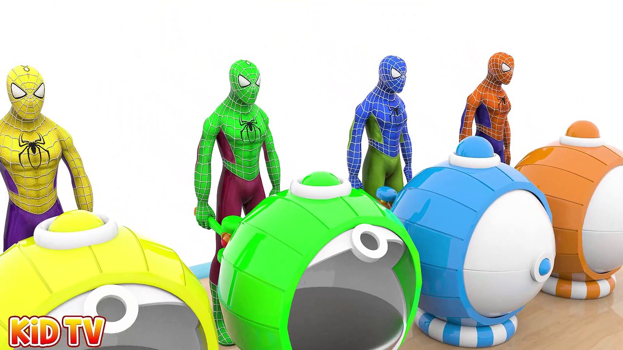 Colors for Children to Learn with Spidermen & Street Vehicles - 3D Truck Car Toys for Kids