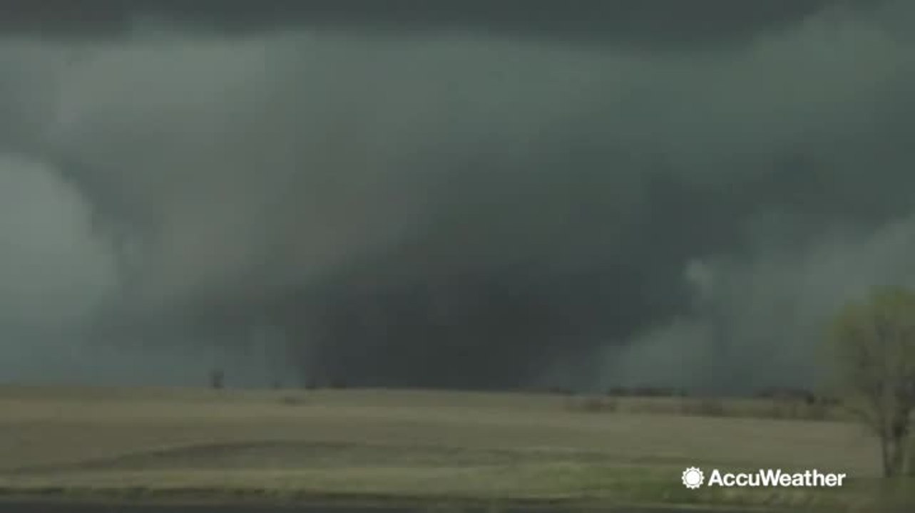 Storm damage after large tornado sweeps through Kansas
