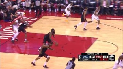 Clint Capela flies in for the alley-oop slam in the second quarter