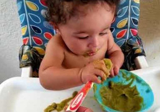 Messy Babies Use Spoons for the First Time