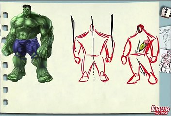 como dibujar la figura musculosa tres cuartos (explicado) Hulk