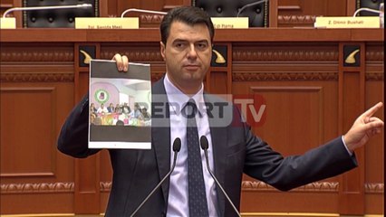 Report TV - Rama, Basha, Balla politikë në Parlament me foto kriminelësh