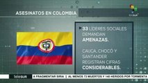 Colombia: 33 líderes sociales han presentado denuncias por amenazas