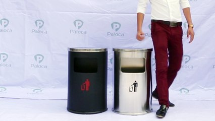 Thùng rác inox hình bán nguyệt có gạt tàn thuốc