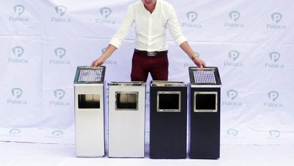 Thùng rác inox hình chữ nhật có gạt tàn thuốc lá