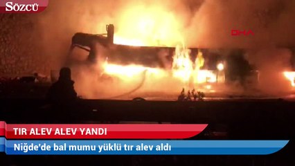 Niğde'de bal mumu yüklü TIR alev alev yandı